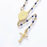 Stainless Steel Lariat Necklace Enamel Lobster Cross Virgin Gold Blue 17" A210