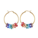 Stainless Steel Hoop Earrings Glass Bead Gold 12 Gauge 42x33 2mm 0.8x1.2mm A177