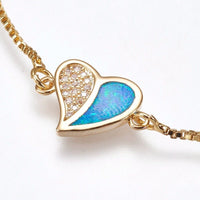Adjustable Bracelets Slider Opal Cubic Zirconia Heart Gold Blue Pink 8.8"  P503