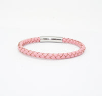 Unisex Men's Genuine Leather Stainless Steel Magnetic Clasp Bracelet Pink