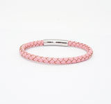 Unisex Men's Genuine Leather Stainless Steel Magnetic Clasp Bracelet Pink