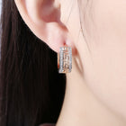 Platinum Plated Earrings Hoop Huggies AAA Zirconia Latch Back Clasp L544