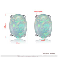 Environmental Brass Stud Earrings with Opal Aqua Gold Silver 8x6mm  P548