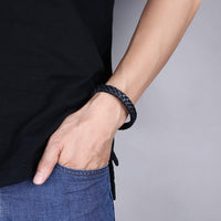 Stainless Steel Leather Bracelet 7.87 Inch Omega Clasp L331