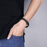 Stainless Steel Leather Bracelet 7.87 Inch Omega Clasp L331