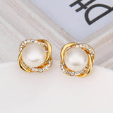 White Rose Gold Plated Pearl Zirconia Stud Earrings L69