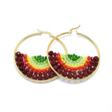 Stainless Steel Hoop Earrings Glass Beads Black Gold Blue Green 56x54x56mm P347