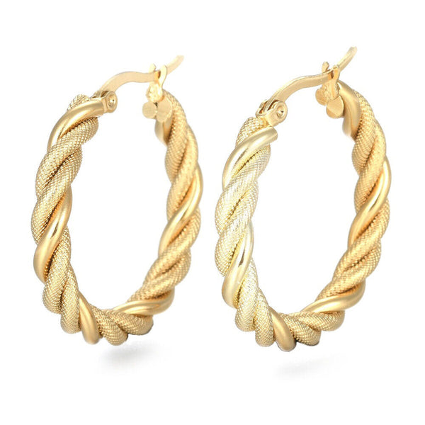 Stainless Steel Hoop Earring Hypoallergenic Ear Twisted Ring Gold Silver Z281