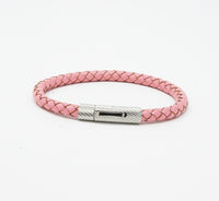 Unisex Men's Genuine Leather Stainless Steel Magnetic Clasp Bracelet Pink