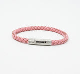 Unisex Men's Genuine Leather Stainless Steel Magnetic Clasp Bracelet Pink