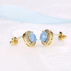 Yellow Gold Plated Earrings  Stud AAA Zirconia Opal Push Back Clasp L478