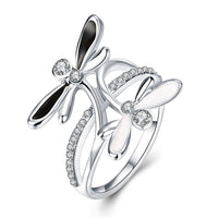 Rose Gold Platinum Plated Ring Black AAA Zirconia Women Dragonfly B164