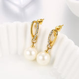 Rose White Gold Plated Pearl Zirconia Drop Stud Earrings L106