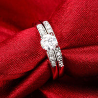 Rose Gold Platinum Plated Bridal Engagement Wedding Set Ring AAA Zirconia B153