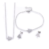 Stainless Steel Set Pendant Necklace Earrings Bracelet Christmas Tree 16.5" P743