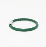 Unisex Men's Genuine Leather Stainless Steel Magnetic Clasp Bracelet Green