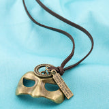 Genuine Leather Necklace Pendant Masquerade Mask Adjustable Slide Clasp B484