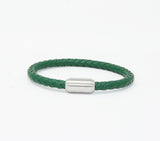 Unisex Men's Genuine Leather Stainless Steel Magnetic Clasp Bracelet Green