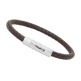 Unisex Men's Genuine Leather Stainless Steel Magnetic Clasp Bracelet Brown