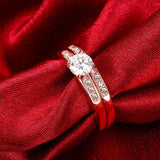 Rose Gold Platinum Plated Bridal Engagement Wedding Set Ring AAA Zirconia B153