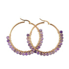 Hoop Earrings Stone Beads Gold Stainless Steel Hoop 50mm Pin 0.6x1mm  P602