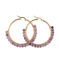 Hoop Earrings Stone Beads Gold Stainless Steel Hoop 50mm Pin 0.6x1mm  P602