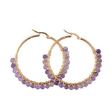 Hoop Earrings Stone Beads Gold Stainless Steel Hoop 50mm Pin 0.6x1mm  P602
