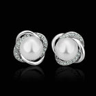 White Rose Gold Plated Pearl Zirconia Stud Earrings L69