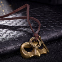 Genuine Leather Necklace Pendant Masquerade Mask Adjustable Slide Clasp B484