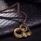 Genuine Leather Necklace Pendant Masquerade Mask Adjustable Slide Clasp B484