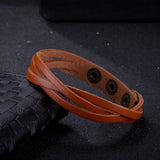 Leather Bracelet Beige  Orange Brown 8.5 Inches 13MM Push button L466