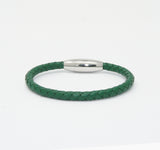 Unisex Men's Genuine Leather Stainless Steel Magnetic Clasp Bracelet Green