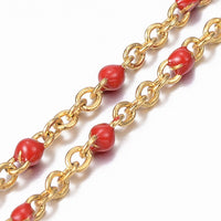 Stainless Steel Chain Anklets Bracelet Enamel Blue Red Green Gold 9" 2mm P279