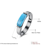 Platinum Plated Black Gunmetal Band Plain Ring Womens Kallaite Stone Blue B500