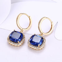 Yellow Gold Platinum Plated Earrings  Drop Dangle Zirconia Latch Back Clasp L594