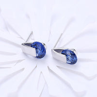 Platinum Plated Earrings Stud AAA Zirconia Blue Push Back Clasp L590
