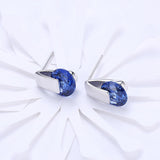 Platinum Plated Earrings Stud AAA Zirconia Blue Push Back Clasp L590