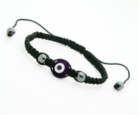 Black Nylon Cord Evil Eye Good Luck Bracelet Glass Blue Adjustable size Hanmade