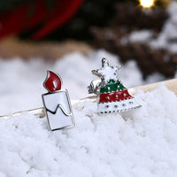 Rose Gold Platinum Enamel Stud Earrings Christmas Tree Candle 17x12mm P133