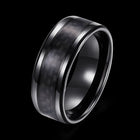 Stainless Steel Black Mens Band Carbon Fiber Silver Black Blue Ring B558