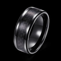 Stainless Steel Black Mens Band Carbon Fiber Silver Black Blue Ring B558