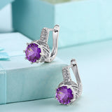 Platinum Plated Earrings Hoop Huggies AAA Zirconia Blue Latch Back Clasp L588