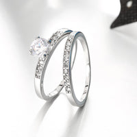 Rose Gold Platinum Plated Bridal Engagement Wedding Set Ring AAA Zirconia B153