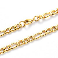 Stainless Steel Chain Figaro Necklace Lobster Clasp Gold 19.68" 50cm Z624