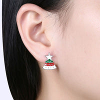 Rose Gold Platinum Enamel Stud Earrings Christmas Tree Candle 17x12mm P133