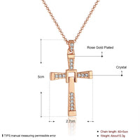 Rose Gold Platinum Plated Necklace Pendant Cross Zirconia 28 Inches 1.5MM B88