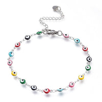 Stainless Steel Bracelet Enamel Lobster Evil Eye Silver Red 7.8" Z188