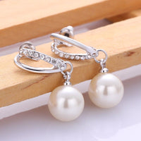 Rose White Gold Plated Pearl Zirconia Drop Stud Earrings L106