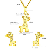 Stainless Steel Women's Unisex Set 18 Inch Necklace Earrings Giraffe Y23