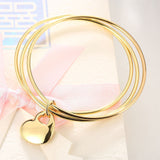 Unisex Sterling Silver Plated Yellow Gold Silver Plated Heart Bangle Charm Bracelet L68